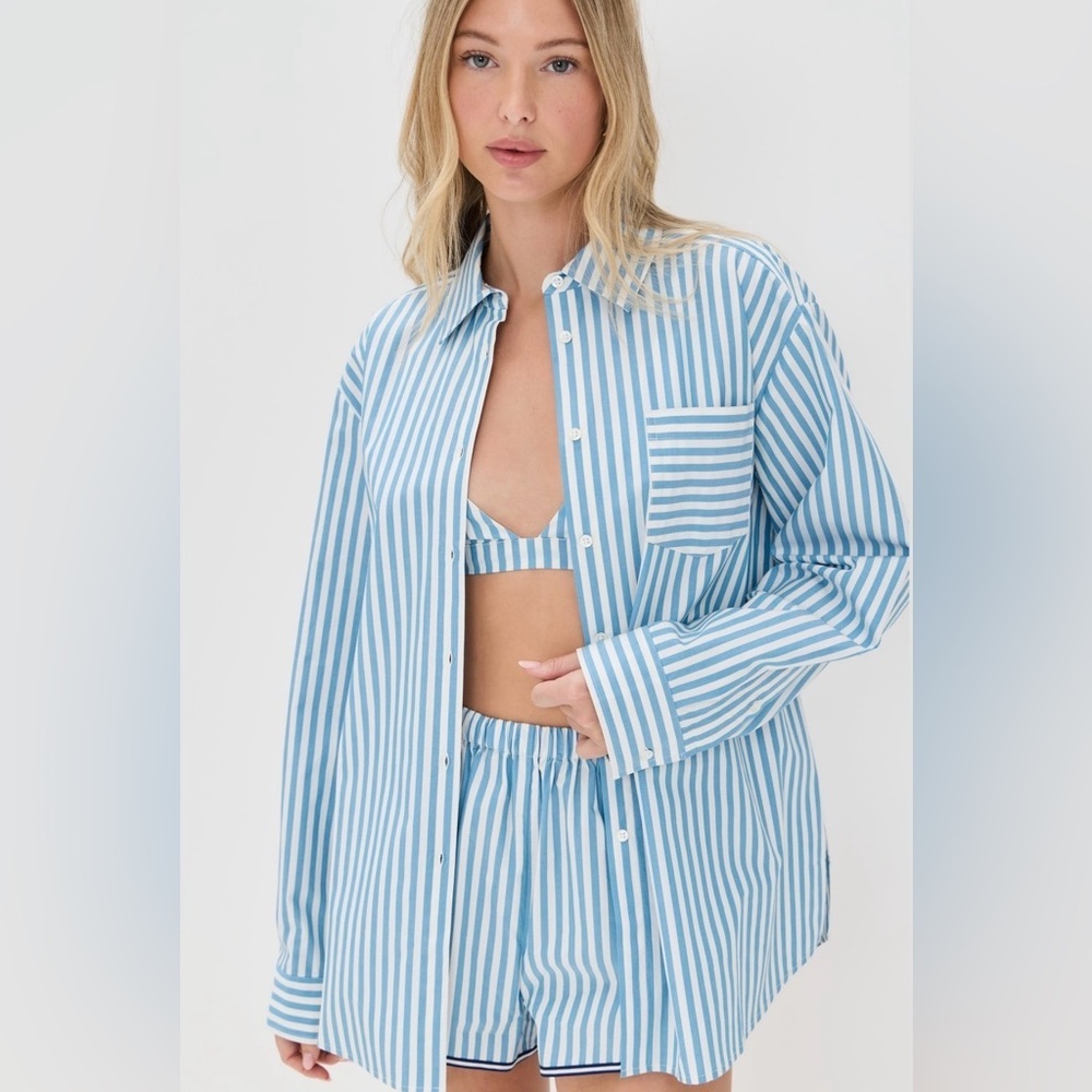 SOLID & STRIPED The Avril French Blue/White Striped Button Down Shirt, Size XS